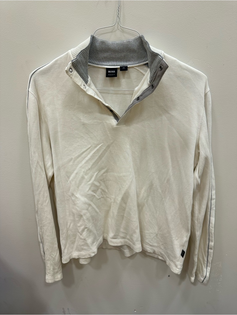 Boss Men’s Cream Pullover with Gray Contrast Collar